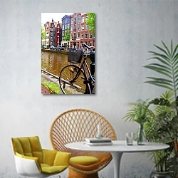 «Голландия. Амстердам 12» в интерьере современной гостиной с желтым креслом