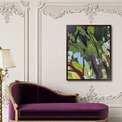 «Sun through the branches on the irises» в интерьере в классическом стиле над банкеткой