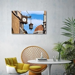 «Италия. Флоренция. Часы на здании» в интерьере современной гостиной с желтым креслом