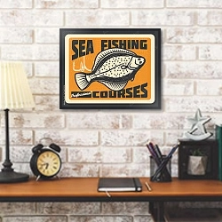 «Морские рыболовные курсы» в интерьере кабинета в стиле лофт над столом