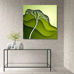 «Векторная иллюстрация со стилизованным зеленым деревом» в интерьере в стиле минимализм над столом