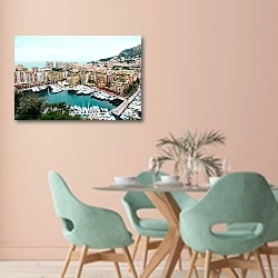«Порт в Монако с яхтами» в интерьере современной столовой в пастельных тонах