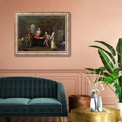 «Marriage a la Mode: III - The Inspection, c.1743» в интерьере классической гостиной над диваном
