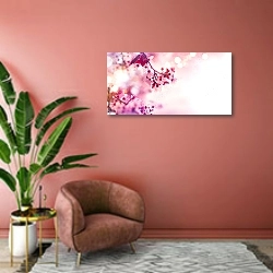 «Цветущая розовая ветка дерева» в интерьере современной гостиной в розовых тонах