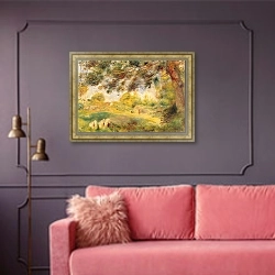 «Spring Landscape» в интерьере гостиной с розовым диваном