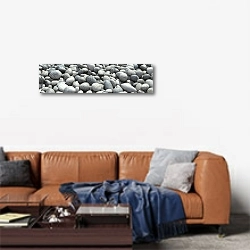 «Круглые серые камни» в интерьере современной гостиной над диваном