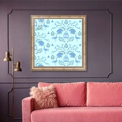 «Blue Floral Scent» в интерьере гостиной с розовым диваном