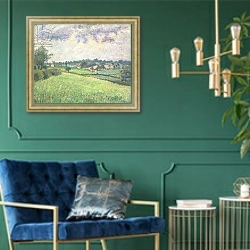«Grey Weather, Finchingfield, 1905» в интерьере в классическом стиле с зеленой стеной