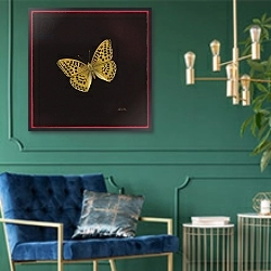 «Silver washed fritillary butterfly, 2000» в интерьере в классическом стиле с зеленой стеной
