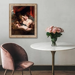 «Купидон, развязывающий пояс у Венеры» в интерьере в классическом стиле над креслом
