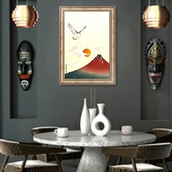 «Фудзи и ястреб на восходе солнца» в интерьере в этническом стиле над столом