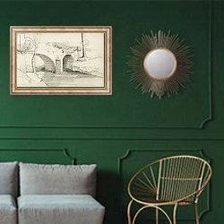 «Drawing from an album titled 'The Basque Country', 1862-63» в интерьере классической гостиной с зеленой стеной над диваном