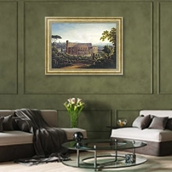 «Вид Рима. Колизей. 1816» в интерьере гостиной в оливковых тонах