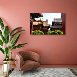 «Храм Ламы в Пекине, Китай» в интерьере современной гостиной в розовых тонах