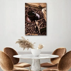 «Чашка чёрного кофе и кофемолка» в интерьере кухни над кофейным столиком