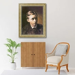 «Портрет Н.А.Касаткина. 1876» в интерьере в классическом стиле над комодом