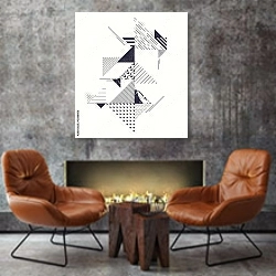 «Современная геометрическая абстракция 35» в интерьере в стиле лофт с бетонной стеной над камином