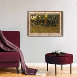 «Rustende cavalerie» в интерьере гостиной в бордовых тонах