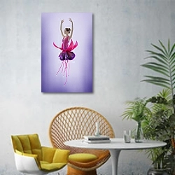 «Балерина с юбкой-цветком» в интерьере современной гостиной с желтым креслом