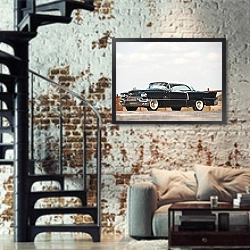 «Cadillac Eldorado Seville Special '1956» в интерьере двухярусной гостиной в стиле лофт с кирпичной стеной