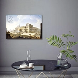 «The Piazza del Quirinale, with the Castel Sant'Angelo and Saint Peter's beyond,» в интерьере современной гостиной в серых тонах