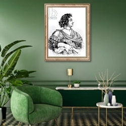 «Sophia, Princess Palatine of the Rhine, published in 1825» в интерьере гостиной в зеленых тонах