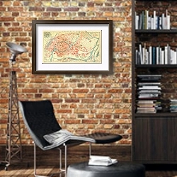 «Карта Страсбурга в Эльзасе 1» в интерьере кабинета в стиле лофт с кирпичными стенами