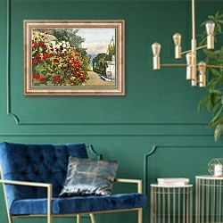«The Dahlia Border, Villa Hvidore» в интерьере в классическом стиле с зеленой стеной