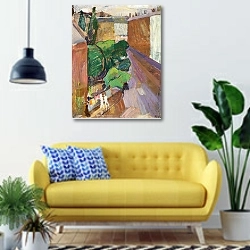 «Fra Classensgade, regnvejr» в интерьере современной гостиной с желтым диваном