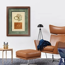 «Peruvian Quipu and Birch Bark Drawing» в интерьере кабинета с кожаным креслом