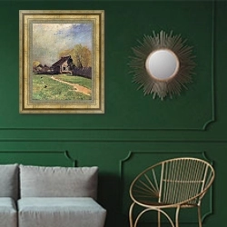«Ранняя весна. 1870-е» в интерьере классической гостиной с зеленой стеной над диваном