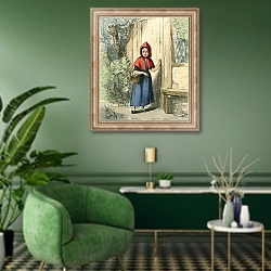 «Tapping at her grandmother's door» в интерьере гостиной в зеленых тонах