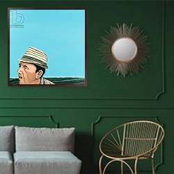 «Cuban Portrait #8, 1996» в интерьере классической гостиной с зеленой стеной над диваном