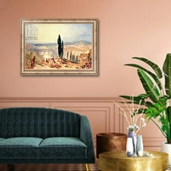 «Florence from near San Miniato, 1828» в интерьере классической гостиной над диваном