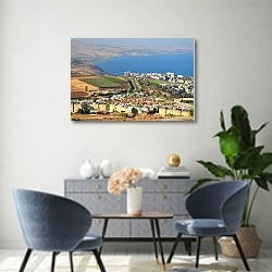 «Израиль. Галилейское море» в интерьере современной гостиной над комодом