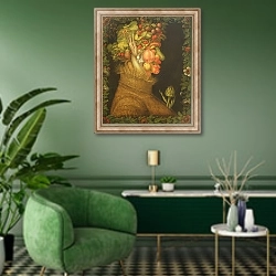 «Summer, 1573» в интерьере гостиной в зеленых тонах