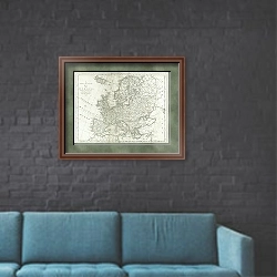 «Карта Европы, 1777 г. 1» в интерьере в стиле лофт с черной кирпичной стеной