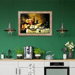 «Still Life 23» в интерьере кухни с зелеными стенами