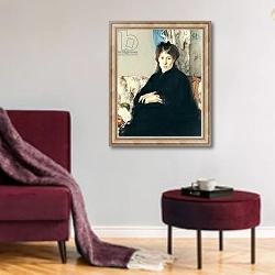«Portrait of Madame Edma Pontillon 1871» в интерьере гостиной в бордовых тонах