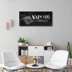 «Плакат электронной сигареты в винтажном стиле » в интерьере офиса над шкафом с документами