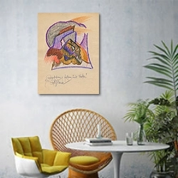 «Komposition; Felsen und Wolken» в интерьере современной гостиной с желтым креслом