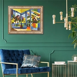 «Веранда сельского дома в Сен-Жермене» в интерьере в классическом стиле с зеленой стеной