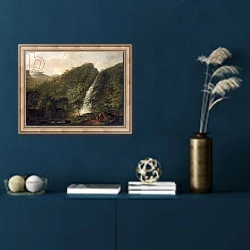 «View of Powerscourt Waterfallon canvas)» в интерьере в классическом стиле в синих тонах