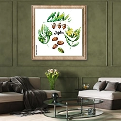 «Акварельная жожоба» в интерьере гостиной в оливковых тонах