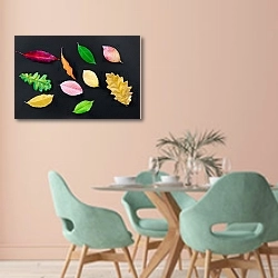 «Разноцветные листья 2» в интерьере современной столовой в пастельных тонах