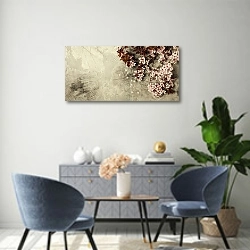 «Веточка цветущей вишни на сером фоне» в интерьере современной гостиной над комодом