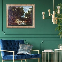«Водопой» в интерьере в классическом стиле с зеленой стеной