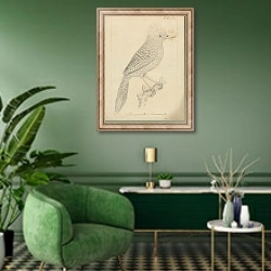 «Tufted Antshrike» в интерьере гостиной в зеленых тонах