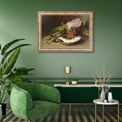 «A Fine Fish» в интерьере гостиной в зеленых тонах