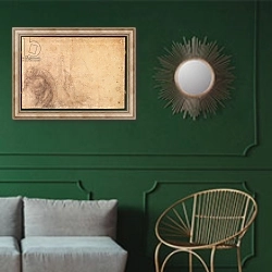 «Study of an angel» в интерьере классической гостиной с зеленой стеной над диваном